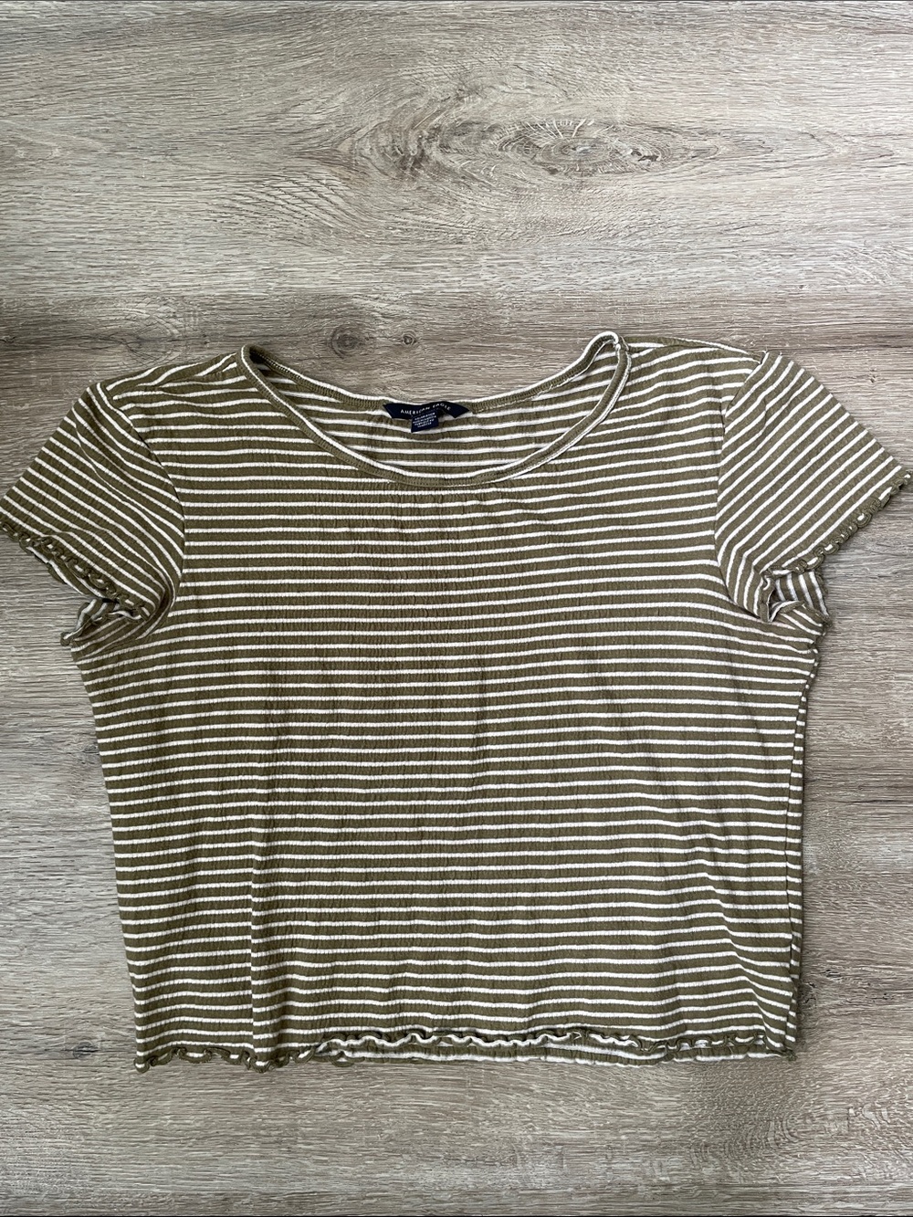 American Eagle | Green striped lettuce hem top size xs